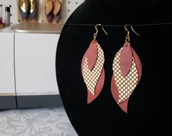 Natural and Faux Leather Leaf Earrings