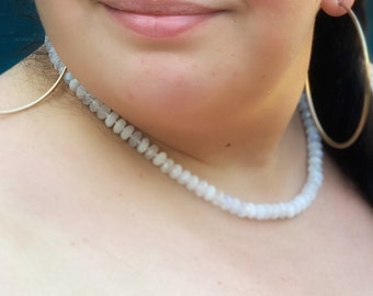 Rainbow Moonstone &quot;Candy&quot; Necklace, Hand-Knotted, Sterling Silver clasp