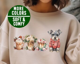 Miniature Schnauzer Christmas Coffee Sweatshirt, Cute Schnauzer Christmas Sweatshirt, Schnauzer Gift, Schnauzer Mom Shirt, Schnauzer Lover