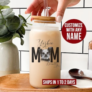 Personalized Yorkshire Terrier Frosted Glass Cup, Custom Yorkie Mom Frosted Glass Tumbler, Yorkie Iced Coffee Glass, Yorkie Mom Gift