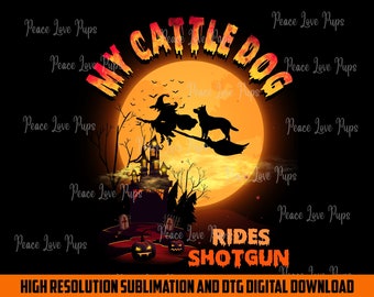 Halloween Cattle Dog PNG per la stampa a sublimazione, DTG Printing Instant Download, Cattle Dog PNG & Jpg, Cattle Dog Digital Print Clipart