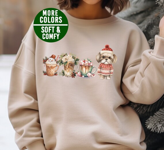 Shih Tzu Christmas Coffee Sweatshirt, Cute Shih Tzu Christmas Sweatshirt, Shih Tzu Gift, Shih Tzu Mom Shirt, Shih Tzu Mom, Shih Tzu Lover