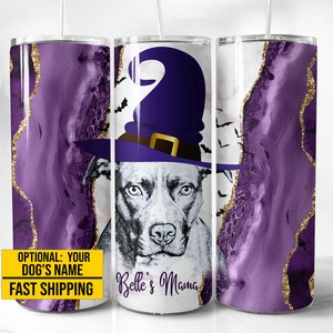 Personalized Pit Bull Tumbler for Halloween, Custom Pitbull Dog Halloween Tumbler, Pitbull Mom Cup, Pit Bull To Go Cup, Pit Bull Gifts