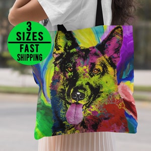 German Shepherd dog canvas tote bag, gift for dog owners, all over print tote bag, German Shepherd gift, dog mom, pop art GSD