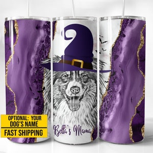 Personalized Australian Shepherd Tumbler for Halloween, Custom Aussie Dog Halloween Tumbler Aussie Mom Cup Australian Shepherd Dog To Go Cup