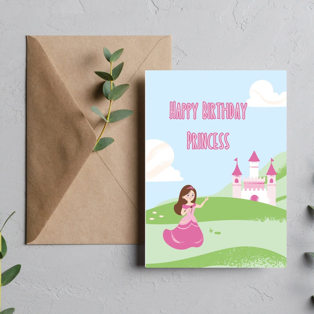 Printable Princess Birthday Card foldable - Etsy