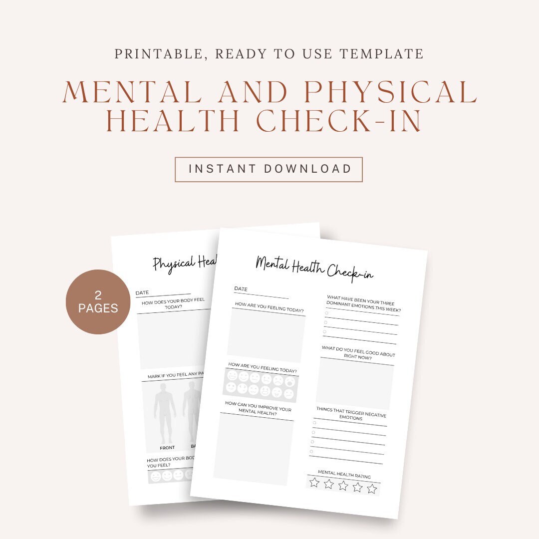 Mental and Physical Health Checkin Prints 2 Pages Wellness Etsy