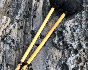 Drum MALLETS - Pyrography Lotus Flowers