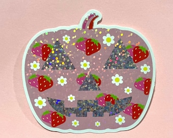 Strawberry Pink Pumpkin Glitter Sticker