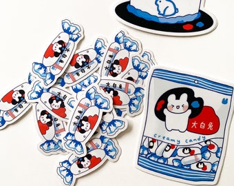 White Rabbit Candy Vinyl Stickers – Cute Asian Snack Stickers, Waterproof