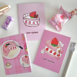 Strawberry Cake Birthday Cards/ Blank Card/ Small Card/ Birthday Cake/ Cute/ Kawaii/ Card