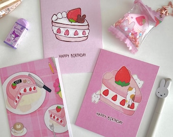 Cute Cake Birthday Cards – Small Blank Strawberry Cake Cards Perfect for Celebrations