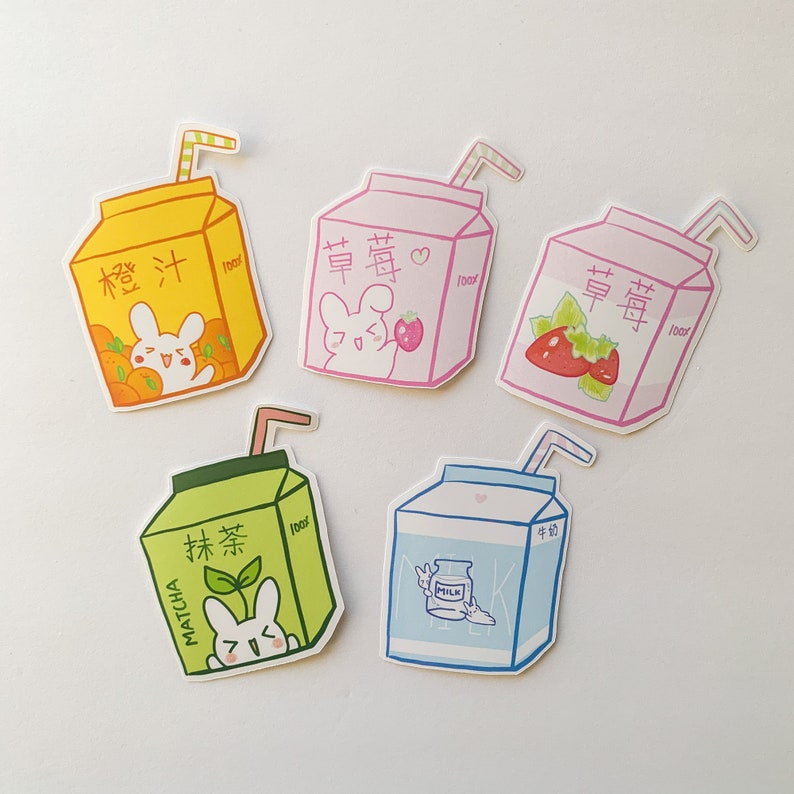 cute milk stickers milk carton bunny strawberry matcha etsy