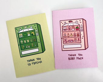 Cute Thank You Card – Small Blank Card with Strawberry, Matcha & Vending Machine Designs