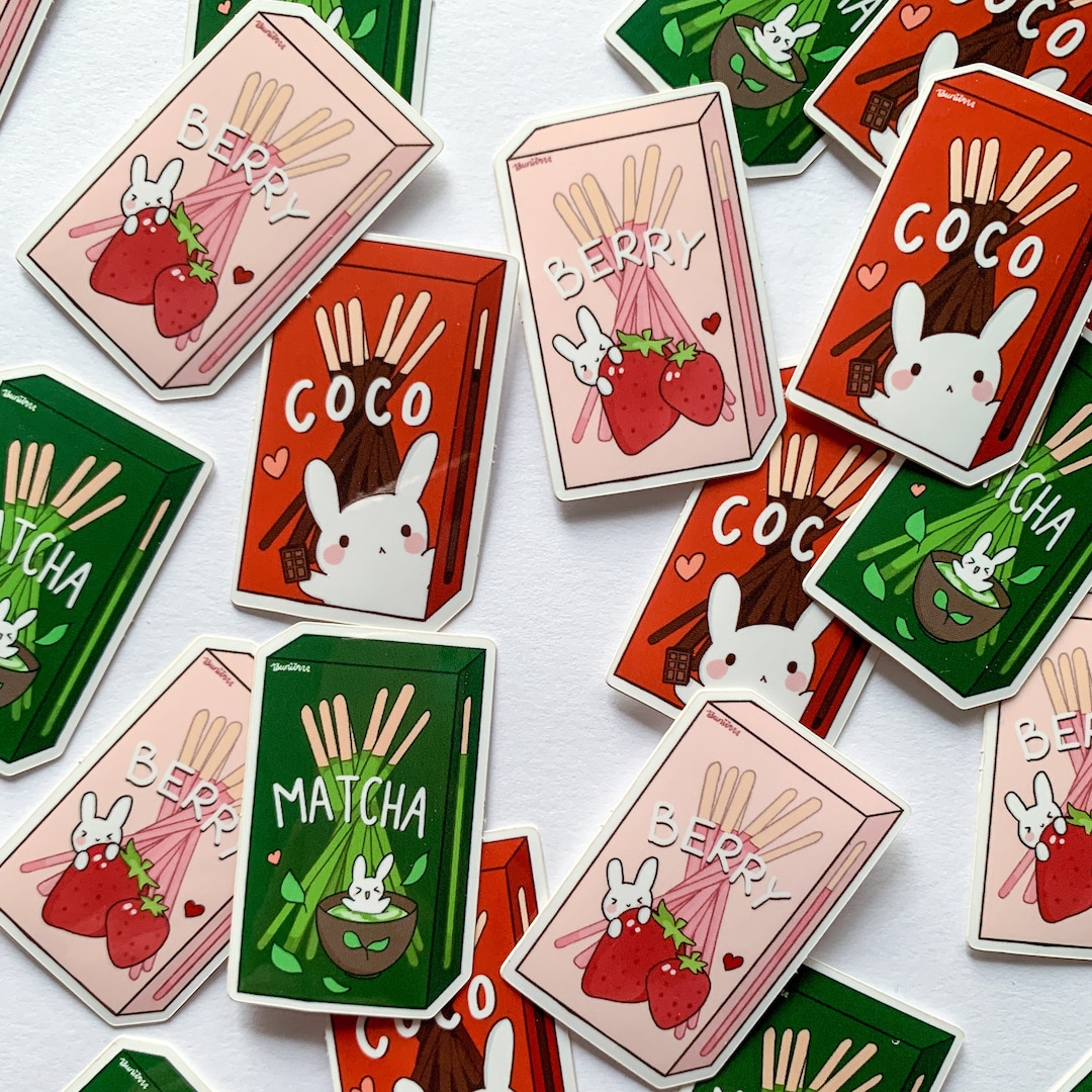 Pocky Sticker Cute Pocky Stickers – Chocolate, Matcha & Strawberry Snack Stickers for ...