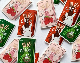 Cute Pocky Stickers – Chocolate, Matcha & Strawberry Snack Stickers for Journaling, Planners, Decals, and Notebooks