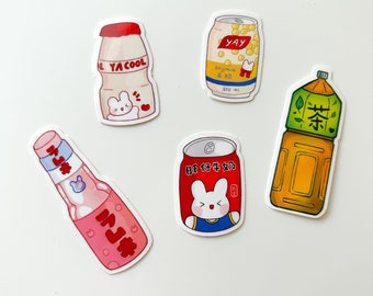 Cute Asian Drink Vinyl Stickers – Small Kawaii Waterproof Stickers Perfect for Laptops, Water Bottles, and More