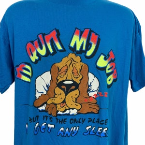 Asleep On The Job T-Shirt Vintage 80s Dog Funny Humor Made In USA Size Large