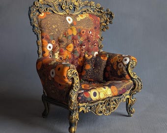 Sillón de respaldo alto a escala 1/6 con diseño Art Nouveau, muebles para muñecas a escala de juego, decoración de diorama bohemio