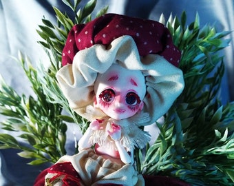 Ball Jointed Doll with Beautiful custom clothes and accessories, Poseable bjd art dolls from Resin, 7 inch - 18 cm [Mushroom]