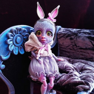 Tiny Ball Jointed Doll with Beautiful custom clothes and accessories, Poseable bjd art dolls from Resin, 5.5 inch - 14 cm [Bunny]