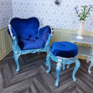 1:6 scale furniture for Bjd, Blythe dolls | Miniature chair and stool set for Victorian Dollhouse