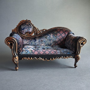 Handmade 1/6 Scale Doll Sofa – Victorian-Style BJD Furniture, Miniature Sofa for Blythe, Dollhouse & Diorama Decor