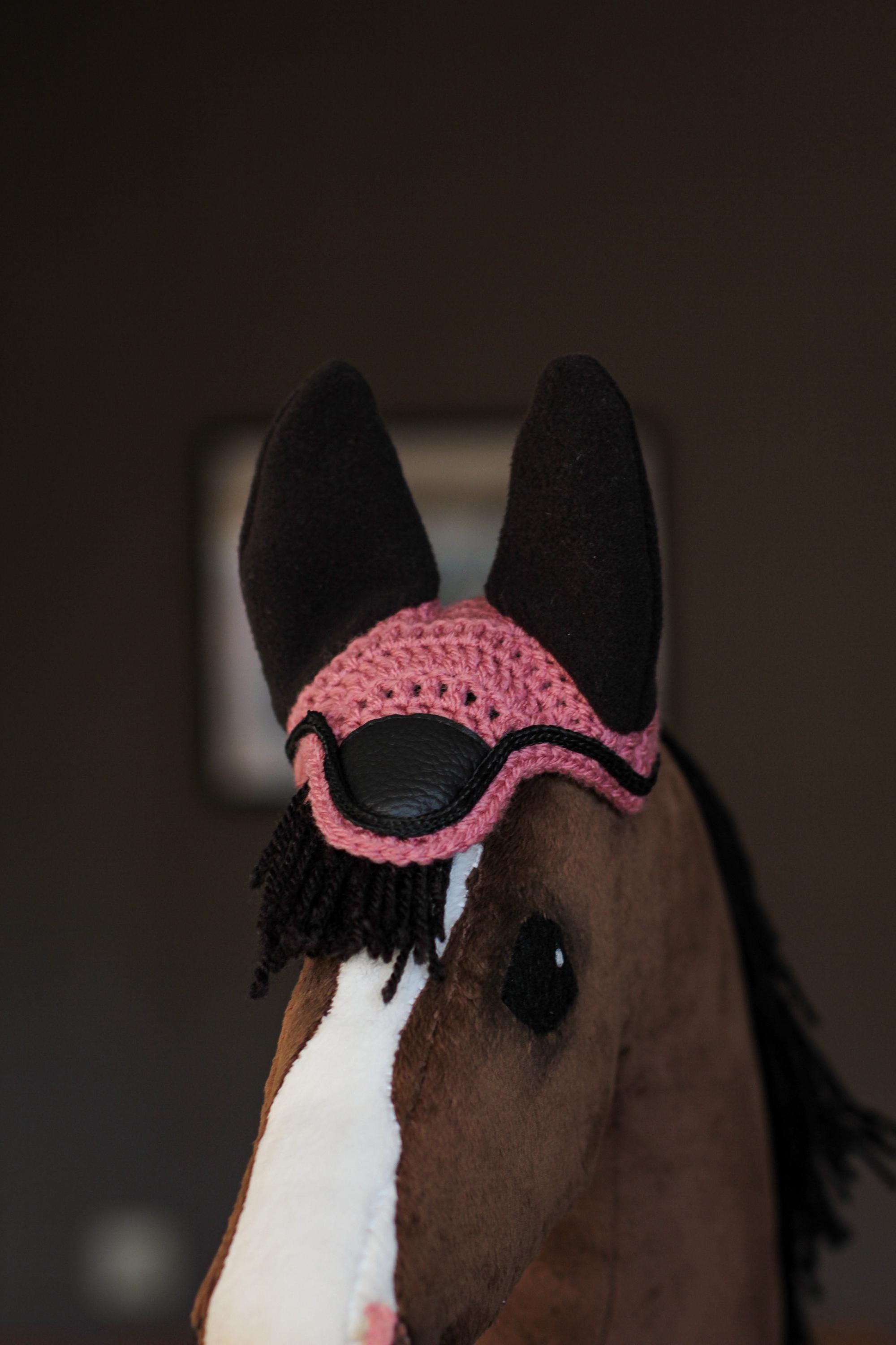 Masque Anti-mouches Pour Cheval - Capuche En Coton Crochet - Noir - Taille Réelle - Neuf