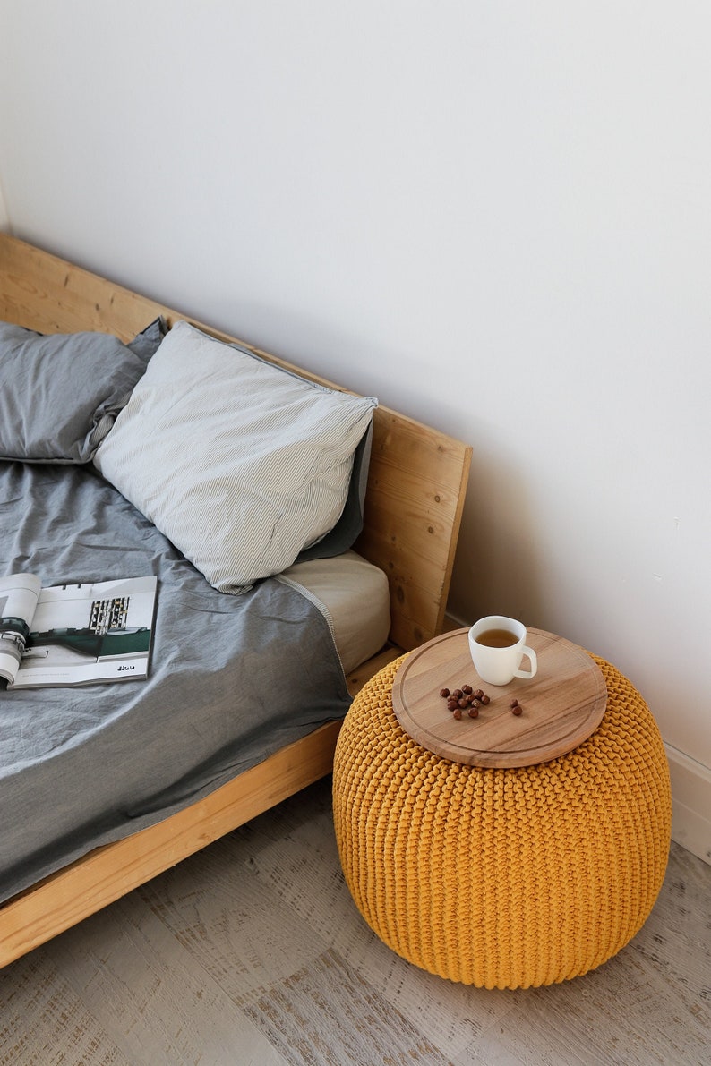 Round Coffee Table/ Pouf Ottoman/ Ottoman tray/ Bedside Table/ Etsy