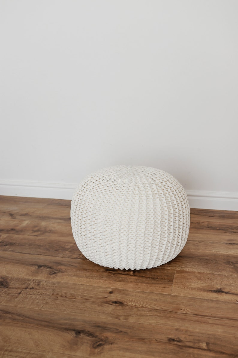 Pouf Ottoman/ Footstool Pouffe/ Knitted Pouf/ White Pouf/ Etsy