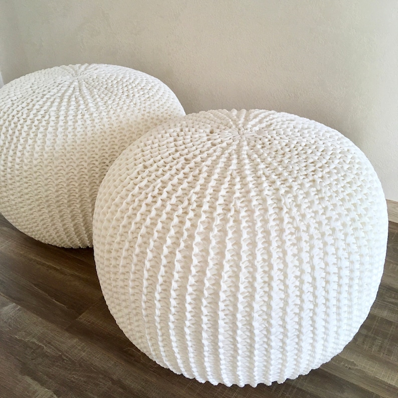 Pouf Ottoman/ Footstool Pouffe/ Knitted Pouf/ White Pouf/ Etsy