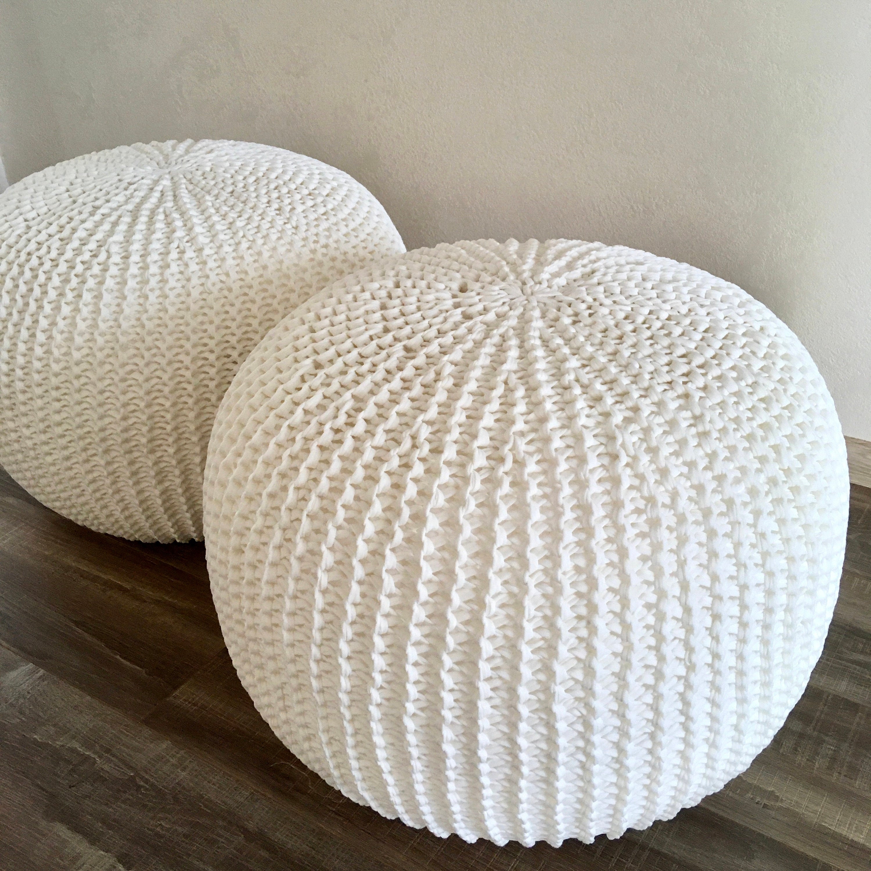 Pouf Ottoman/ Footstool Pouffe/ Knitted Pouf/ White Ottoman/ Etsy