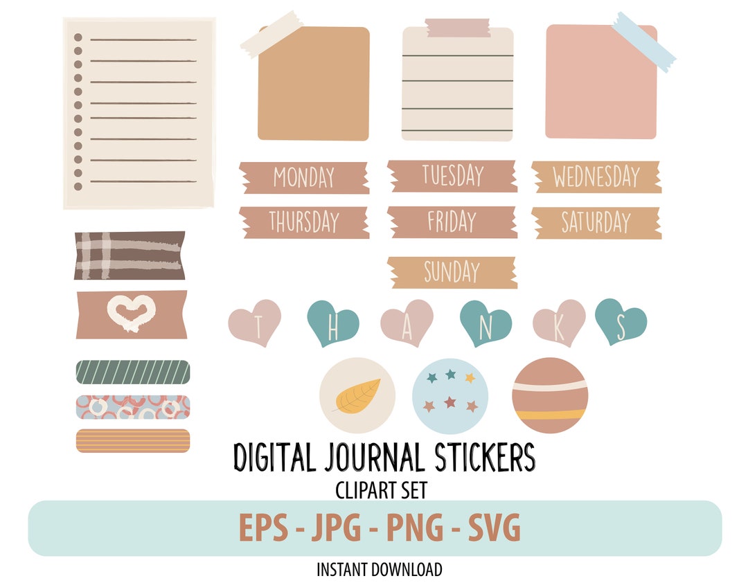 Digital Journal Sticker Collection SVG Clipart Notepad Etsy