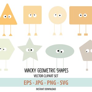 Wacky Geometric Shapes - Clipart's Bundle SVG - Kawaii Shapes - Instant Digital Download