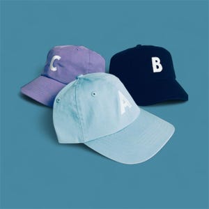 Personalized Kids Initial Baseball Cap: Custom Embroidered Letter, Adjustable Hat, Baby Blue Hat