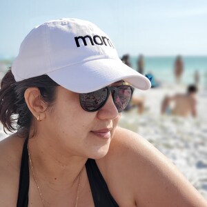 Mom White Baseball Hat, Mothers Day Hat, Mothers Day Gift, Dad Hat, Embroidered Hat, Personalized Hat, Custom Hat, Custom Text Hat