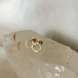 Textured Dainty Open Circle Stud Earrings in 14k Gold Fill Hand Finished with Inspiration from the Sunlit Waters of Southern France image 6