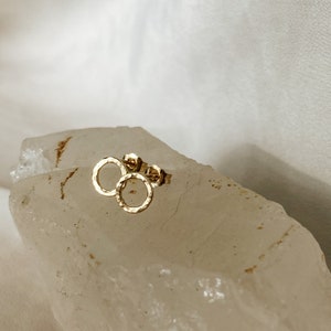 Textured Dainty Open Circle Stud Earrings in 14k Gold Fill Hand Finished with Inspiration from the Sunlit Waters of Southern France image 3