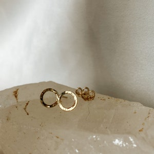 Textured Dainty Open Circle Stud Earrings in 14k Gold Fill Hand Finished with Inspiration from the Sunlit Waters of Southern France image 5