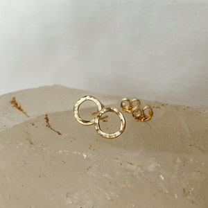 Textured Dainty Open Circle Stud Earrings in 14k Gold Fill Hand Finished with Inspiration from the Sunlit Waters of Southern France image 2