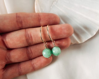 Vintage jade 14k gold filled hoop earrings up-cycled from a vintage necklace limited edition