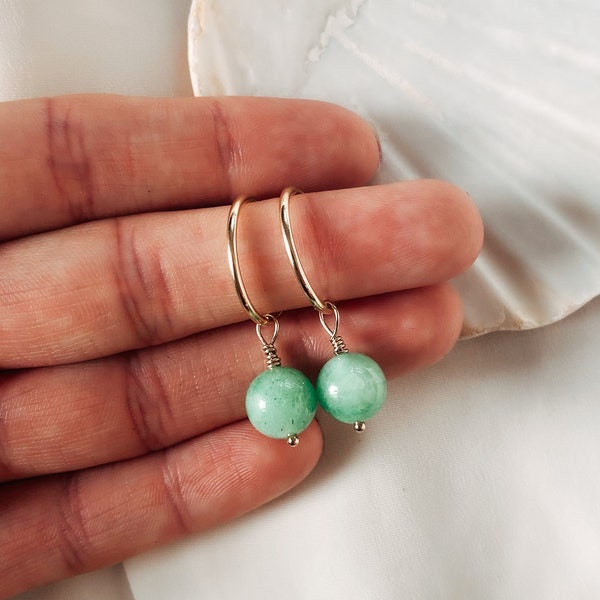 Vintage jade 14k gold filled hoop earrings up-cycled from a vintage necklace limited edition