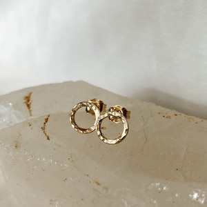 Textured Dainty Open Circle Stud Earrings in 14k Gold Fill Hand Finished with Inspiration from the Sunlit Waters of Southern France image 1