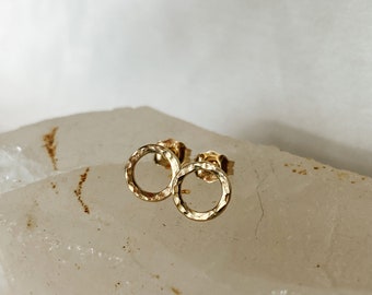 Textured Dainty Open Circle Stud Earrings in 14k Gold Fill - Hand Finished with Inspiration from the Sunlit Waters of Southern France