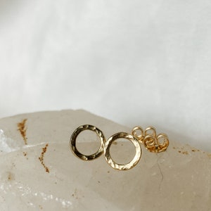 Textured Dainty Open Circle Stud Earrings in 14k Gold Fill Hand Finished with Inspiration from the Sunlit Waters of Southern France image 4