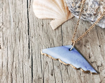 Indigo blue marbled jagged necklace - Dainty 14K gold filled chain ocean nature jewellery, Perfect for beachy minimal look