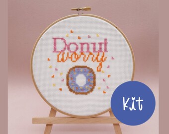Doughnut Counted Cross Stitch Kit Great Gift Idea Donut Modern Embroidery Easy Relaxing Activity Craft Pattern for Children /& Beginners