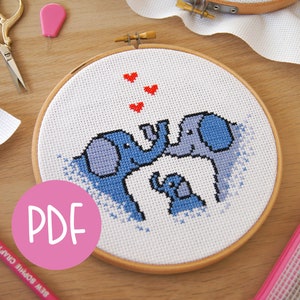 Elephant Family Counted Cross Stitch Pattern PDF