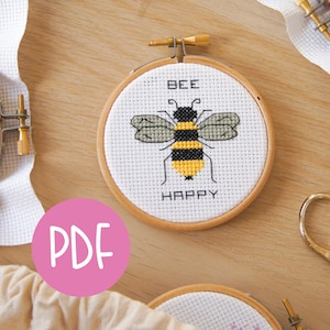 Bee Happy Mini Cross Stitch Pattern - Printable PDF Download