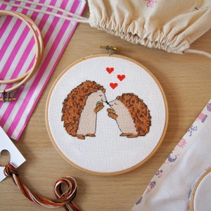 Hedgehog Kisses Cross Stitch Pattern - Printable PDF Download